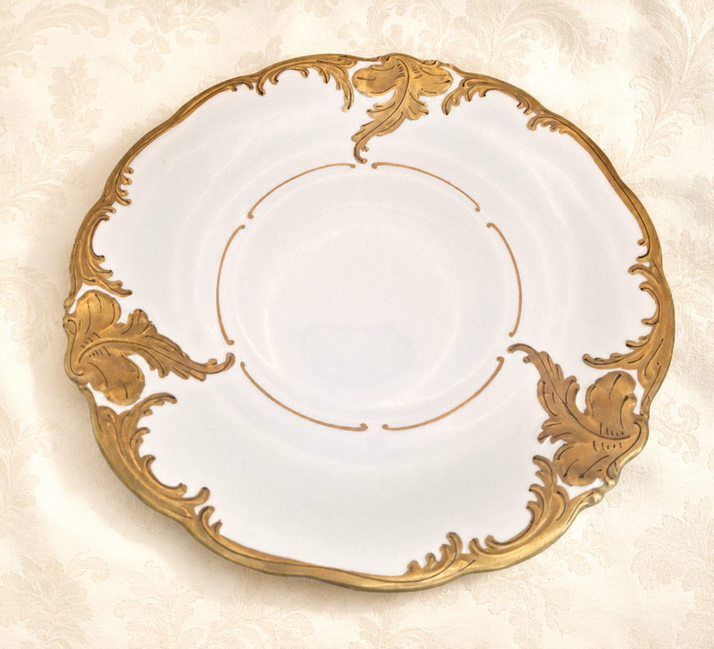 Vintage Walbrzych Wawel 5450 Poland Cake Plate 10.5" Gold Gilt Rococo Porcelain